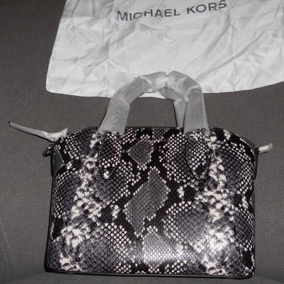 NWT Great Gift Michael Kors Black/White Sienna Medium Python Leather Satchel - Picture 3 of 11